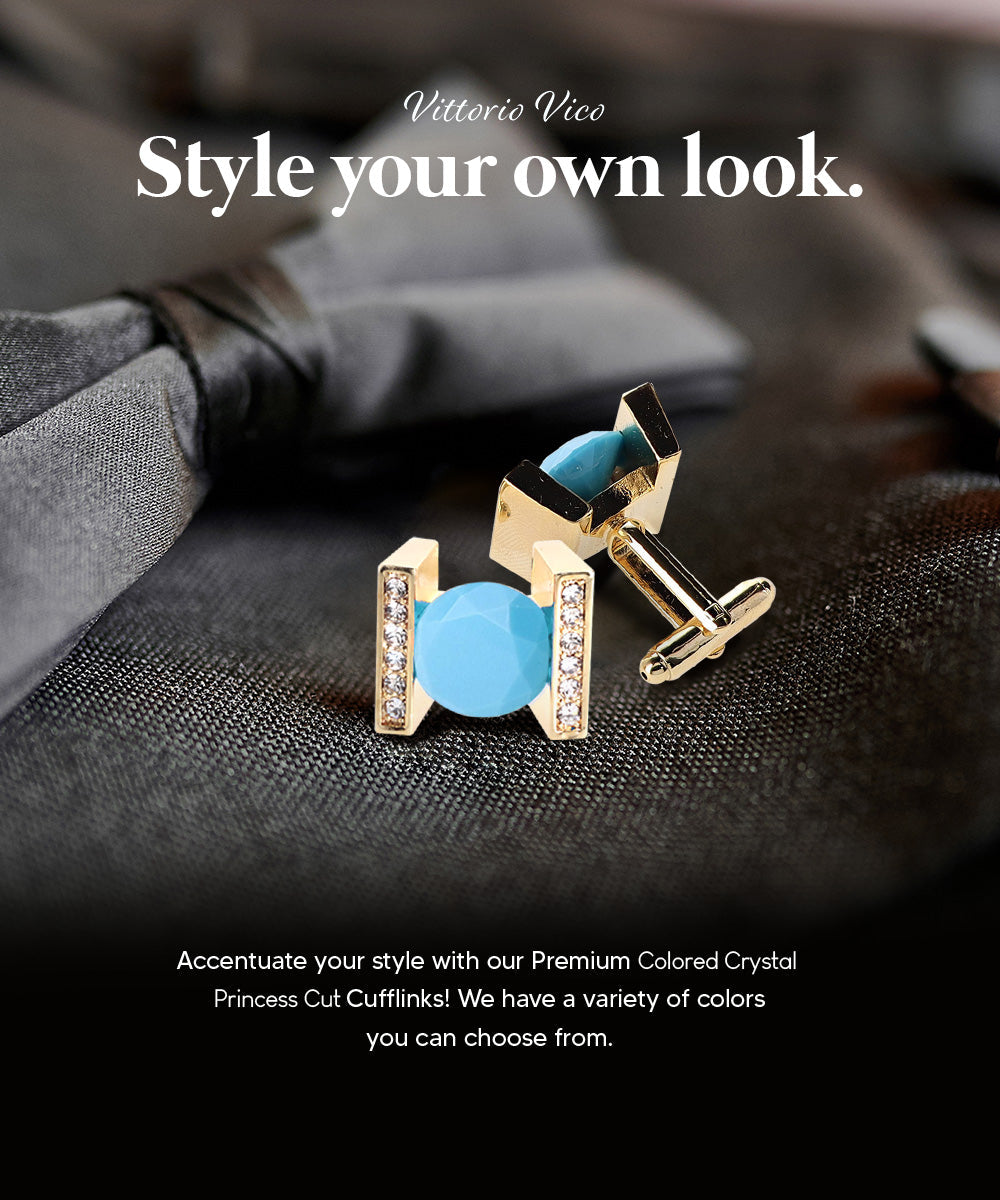 Vittorio Vico Princess Cut Crystal Colorstone Cufflinks: CL14XX Series