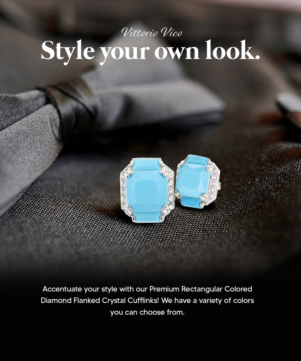 Vittorio Vico Large Rectangular Diamond Flanked Colorstone Crystal Cufflinks: CL 74XX Series