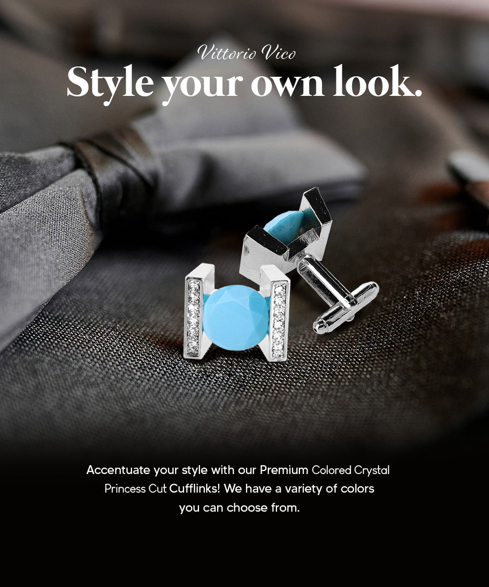 Vittorio Vico Princess Cut Crystal Colorstone Cufflinks: CL14XX Series