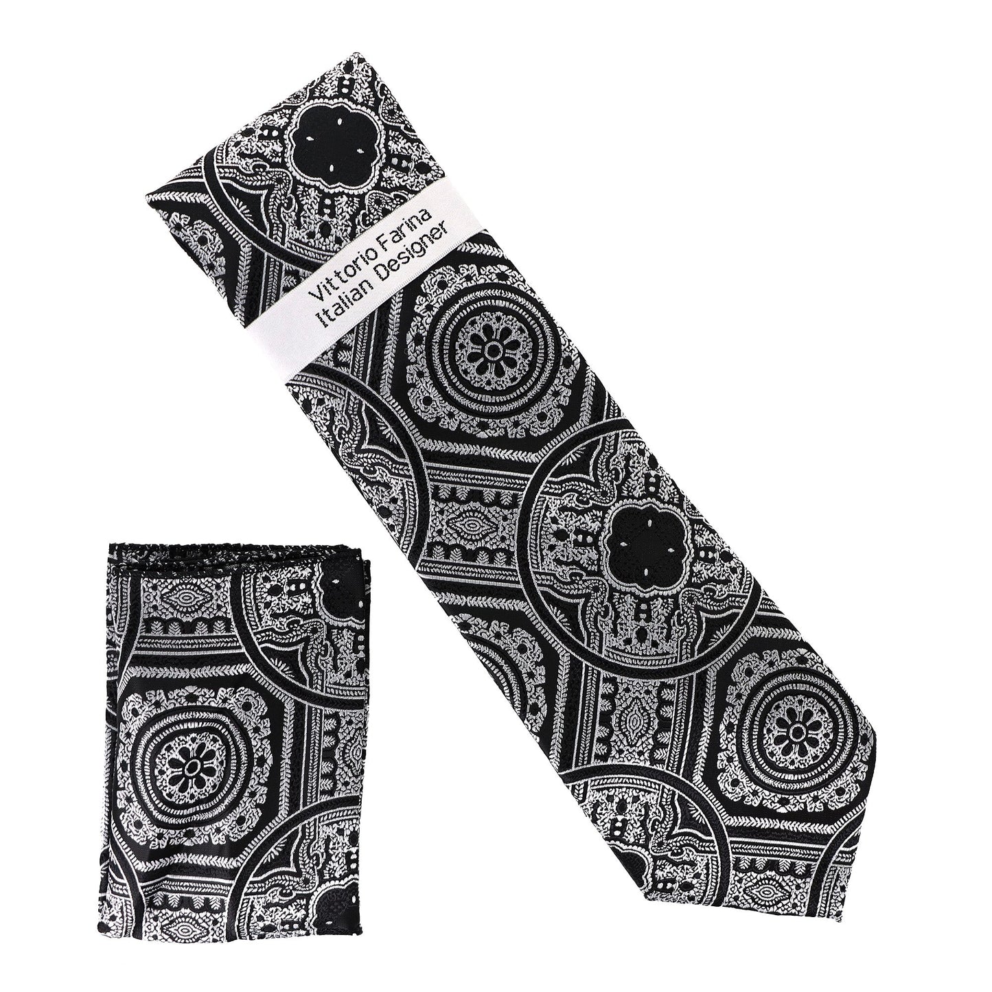 Vittorio Farina Men's Geometric Design Necktie & Pocket Square