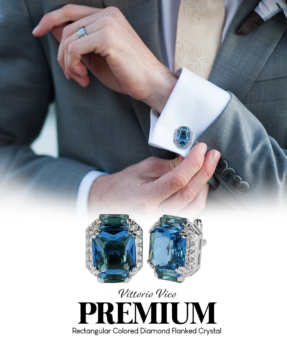 Vittorio Vico Large Rectangular Diamond Flanked Colorstone Crystal Cufflinks: CL 74XX Series