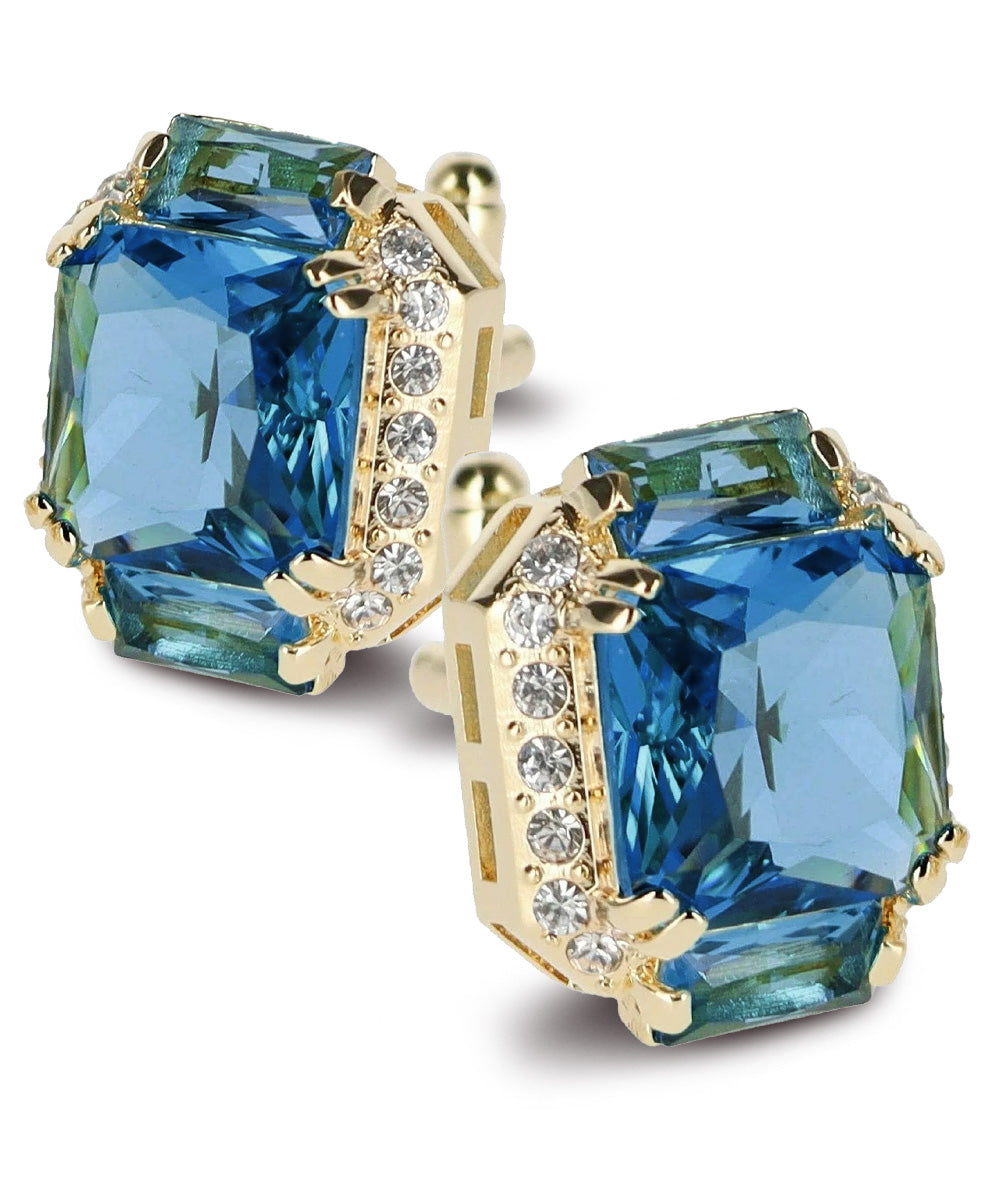 Vittorio Vico Large Rectangular Diamond Flanked Colorstone Crystal Cufflinks: CL 74XX Series