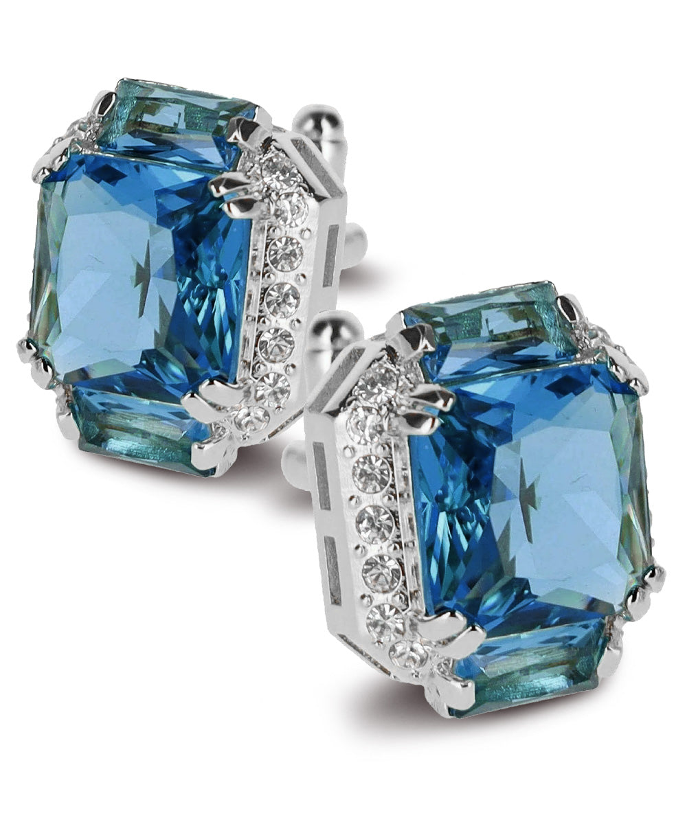 Vittorio Vico Large Rectangular Diamond Flanked Colorstone Crystal Cufflinks: CL 74XX Series