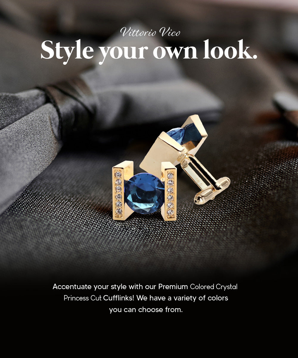 Vittorio Vico Princess Cut Crystal Colorstone Cufflinks: CL14XX Series