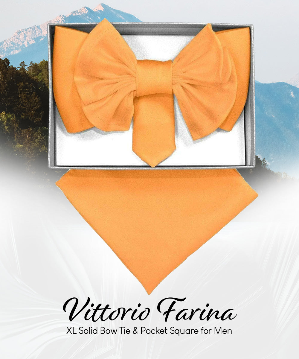 Vittorio Farina Men's XL Solid Satin Bow Tie & Pocket Square in Gift Box