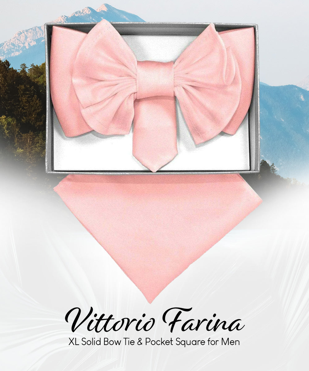 Vittorio Farina Men's XL Solid Satin Bow Tie & Pocket Square in Gift Box