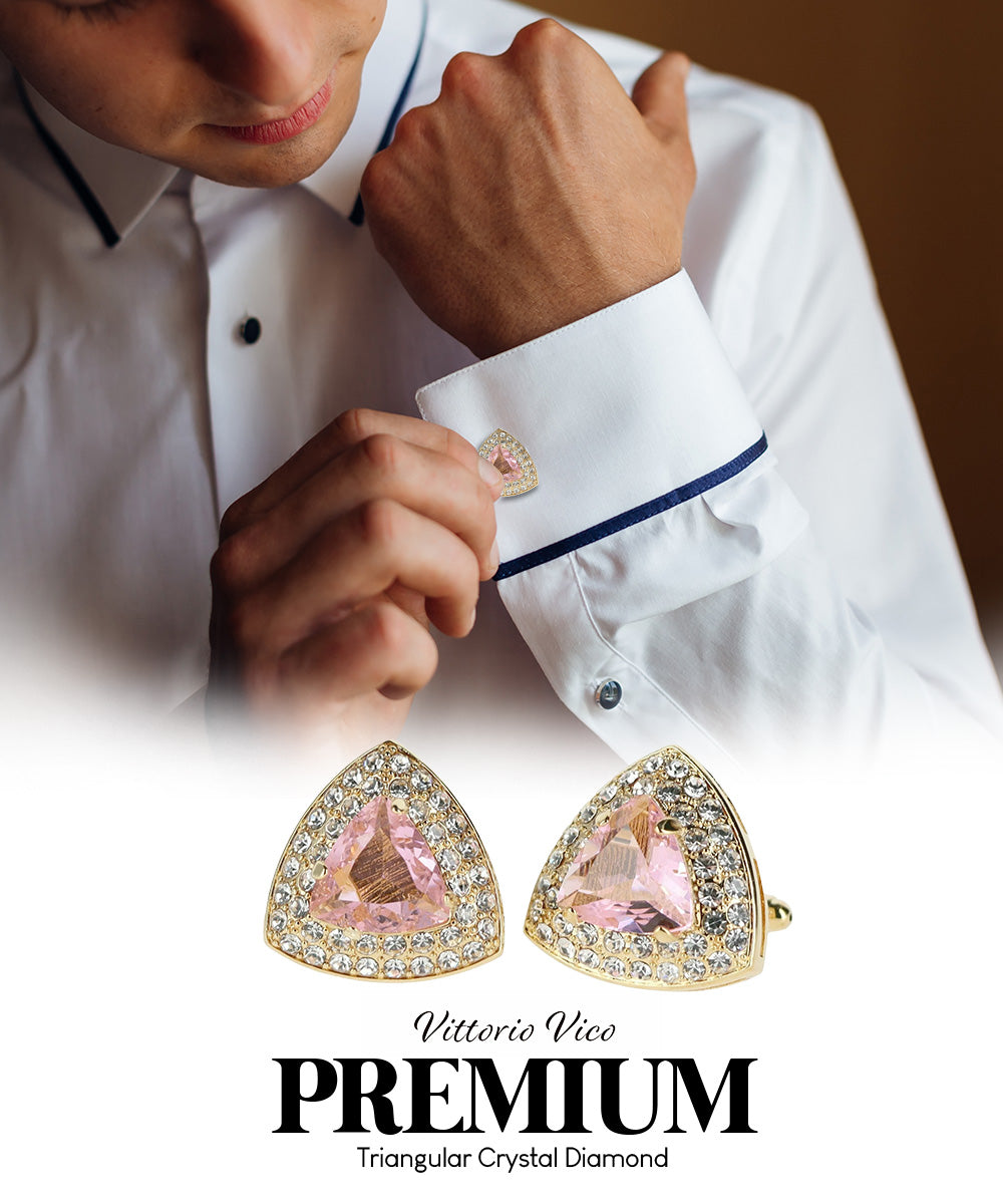 Vittorio Vico Men's Large Triangular Crystal Diamond Set Cufflinks: CL72XX Series