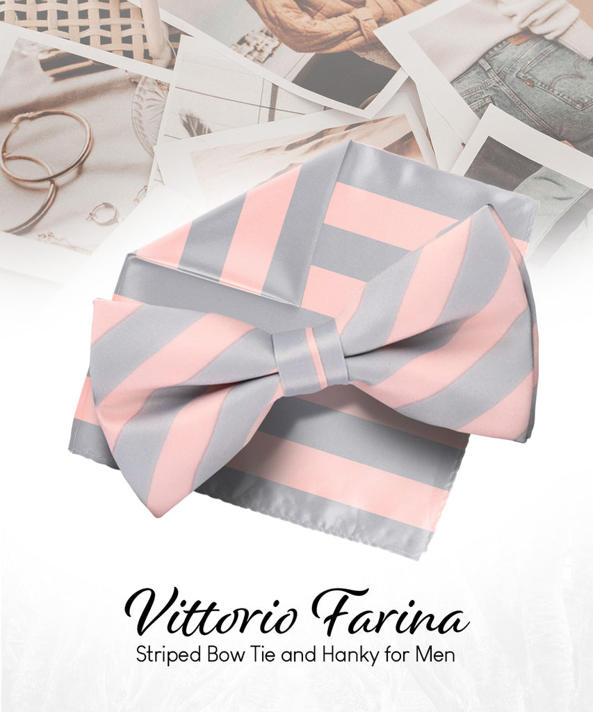 Vittorio Farina Men's Striped Satin Bow Tie & Pocket Square in Gift Box