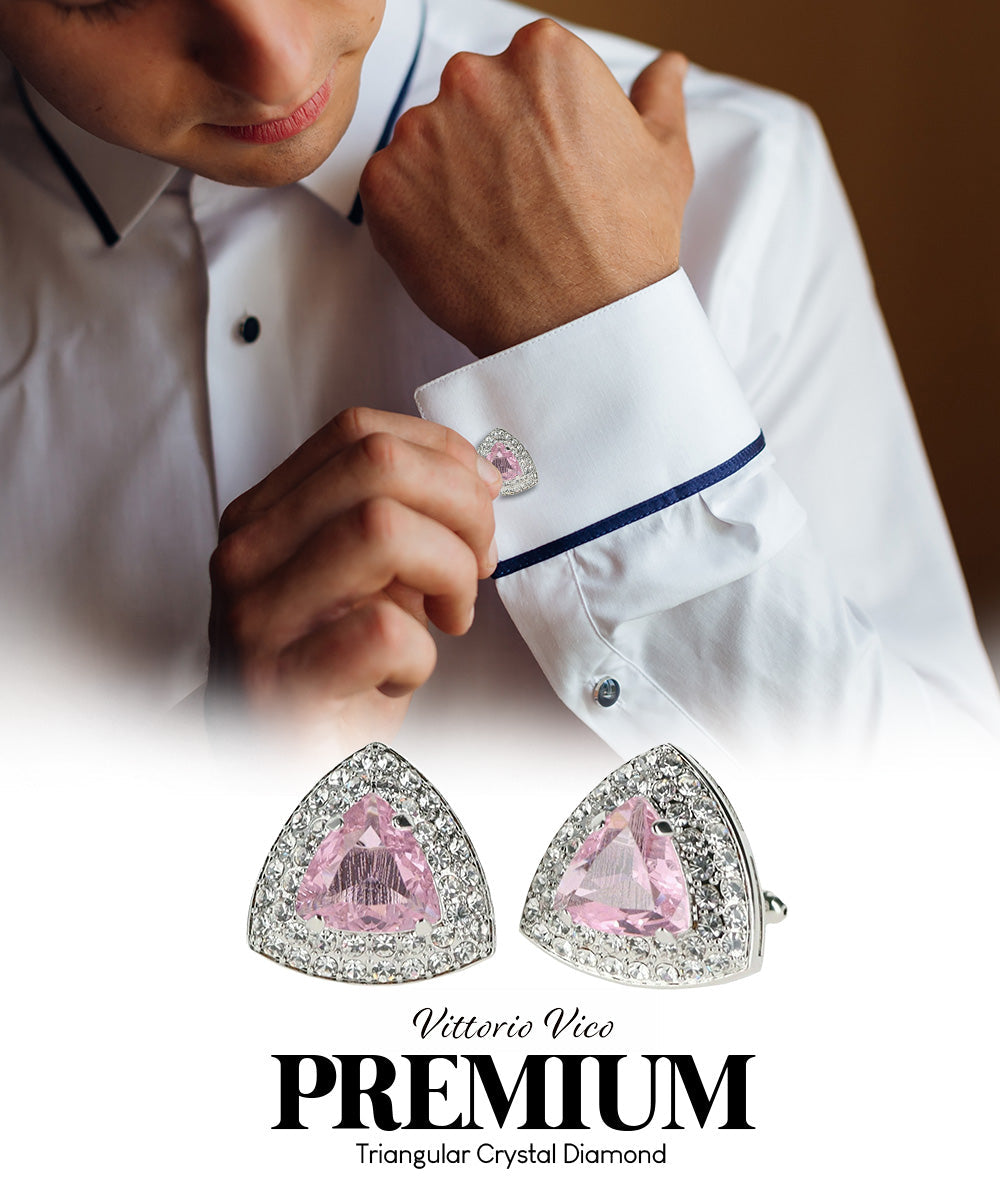 Vittorio Vico Men's Large Triangular Crystal Diamond Set Cufflinks: CL72XX Series