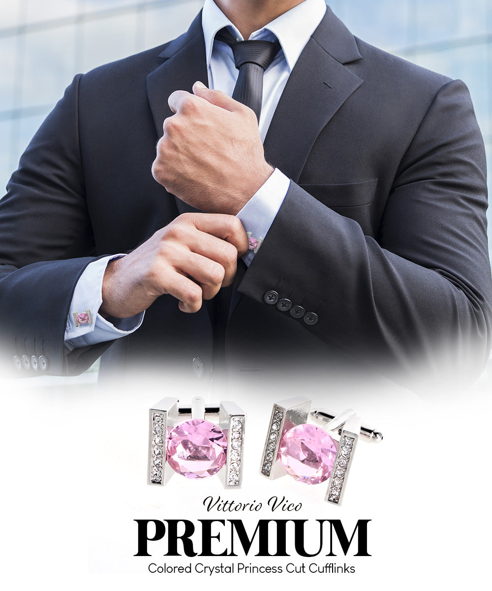 Vittorio Vico Princess Cut Crystal Colorstone Cufflinks: CL14XX Series