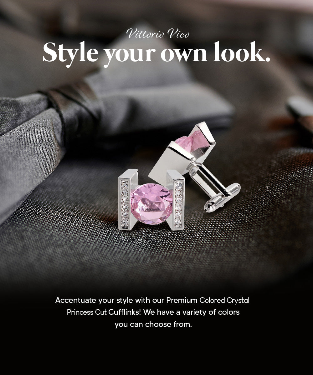 Vittorio Vico Princess Cut Crystal Colorstone Cufflinks: CL14XX Series