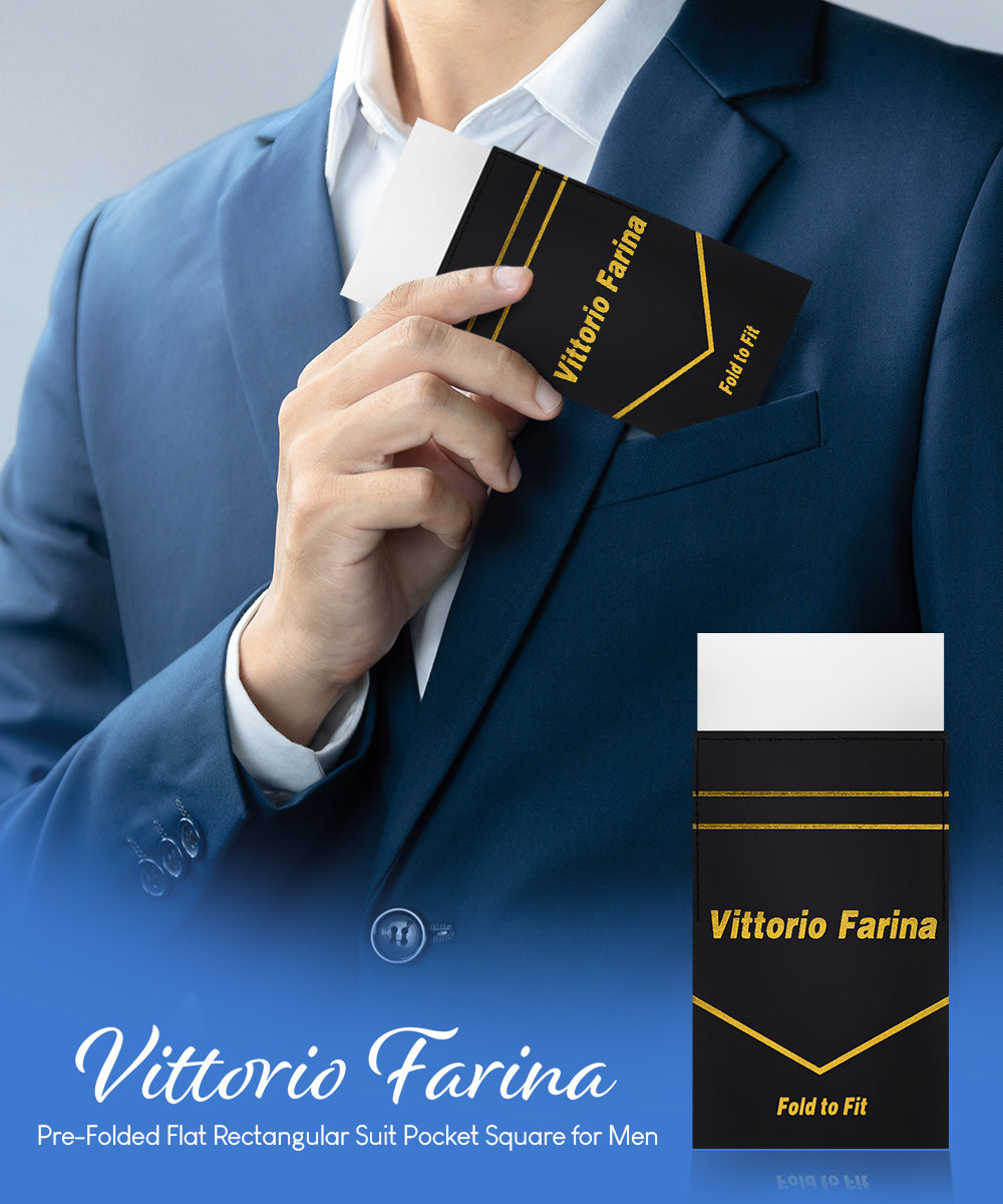 Vittorio Farina Men's Pre - Folded Pocket Square: Flat - PS - PREFOLD - FLAT_WHITE - Classy Cufflinks