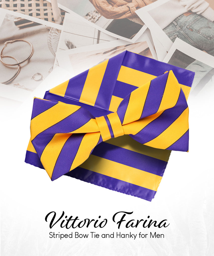 Vittorio Farina Men's Striped Satin Bow Tie & Pocket Square in Gift Box