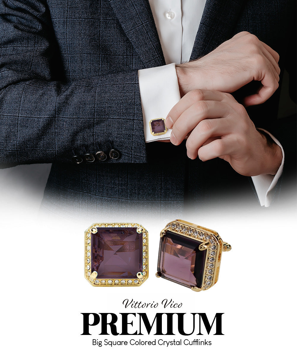 Vittorio Vico Large Big Square Crystal Colorstone Cufflinks: CL 70XX Series