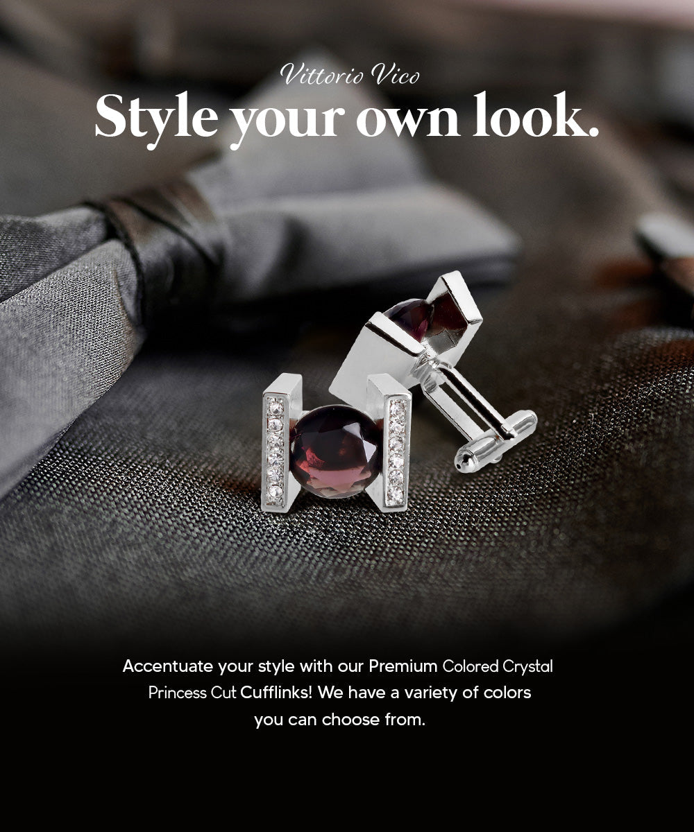 Vittorio Vico Princess Cut Crystal Colorstone Cufflinks: CL14XX Series