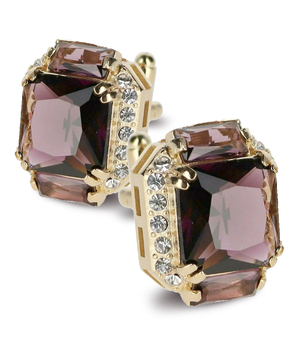 Vittorio Vico Large Rectangular Diamond Flanked Colorstone Crystal Cufflinks: CL 74XX Series