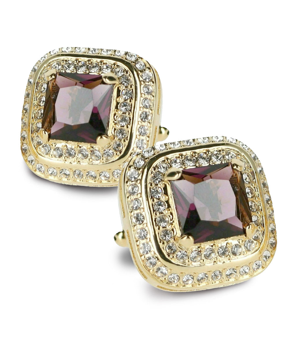 Vittorio Vico Men's Large Square Colorstone Crystal Double Diamond Set Cufflinks: CL75XX Series