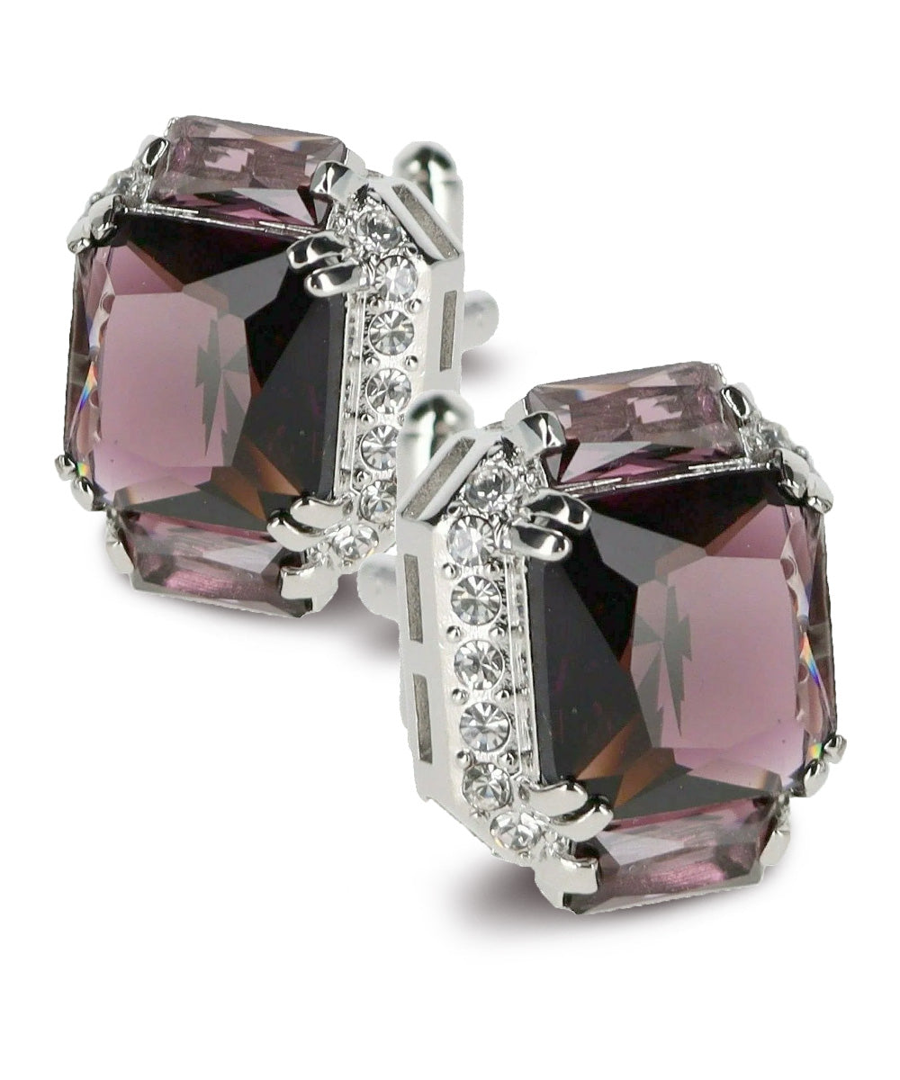 Vittorio Vico Large Rectangular Diamond Flanked Colorstone Crystal Cufflinks: CL 74XX Series