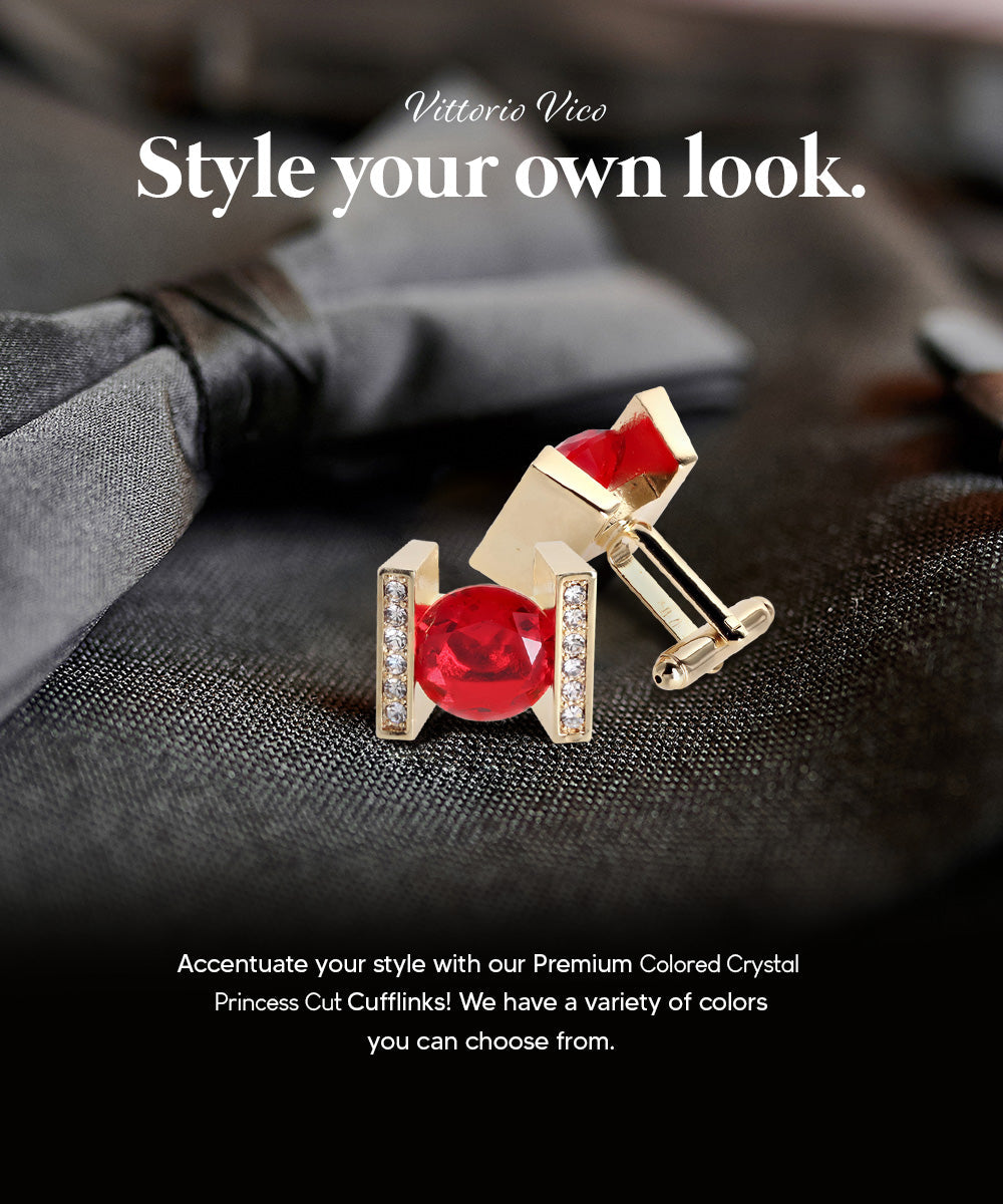 Vittorio Vico Princess Cut Crystal Colorstone Cufflinks: CL14XX Series