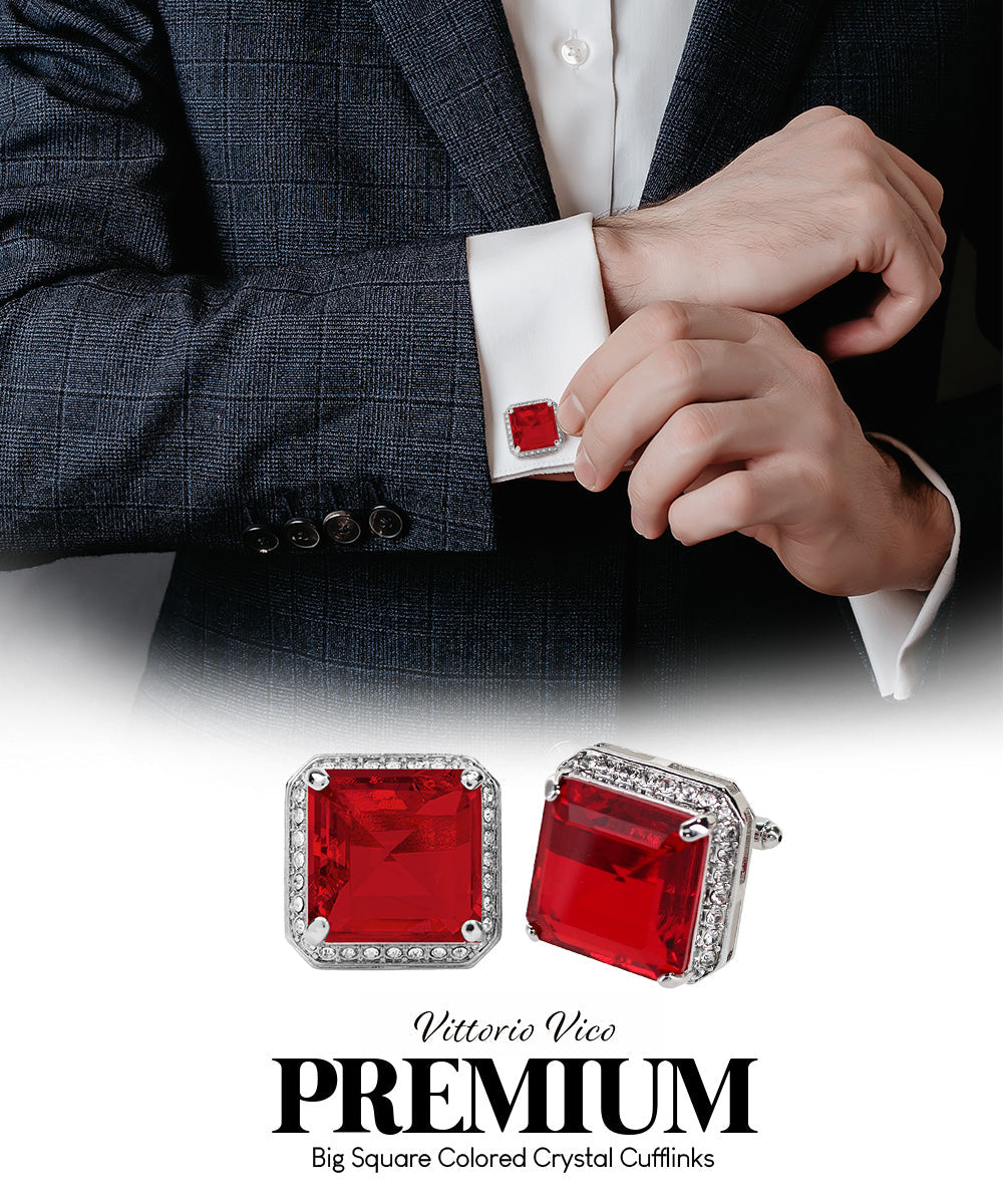 Vittorio Vico Large Big Square Crystal Colorstone Cufflinks: CL 70XX Series