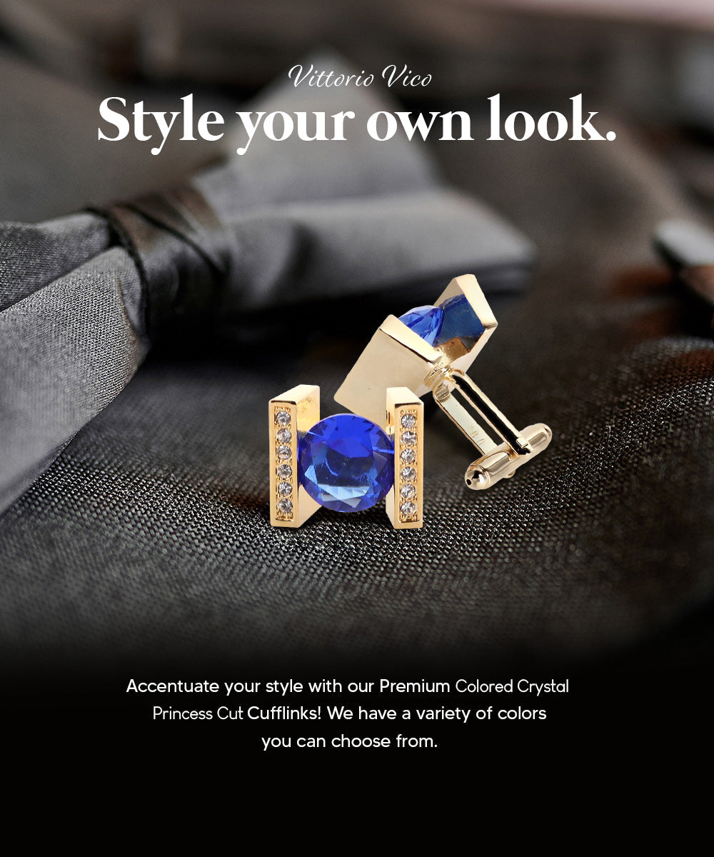 Vittorio Vico Princess Cut Crystal Colorstone Cufflinks: CL14XX Series