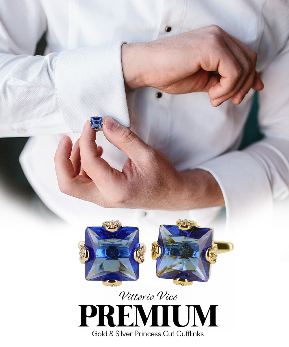 Vittorio Vico Princess Cut Colorstone Cufflinks: CL13XX Series