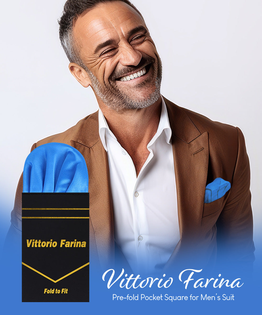 Vittorio Farina Men's Pre - Folded Pocket Square: Puff - PS - PREFOLD - PUFF_ROYAL - Classy Cufflinks