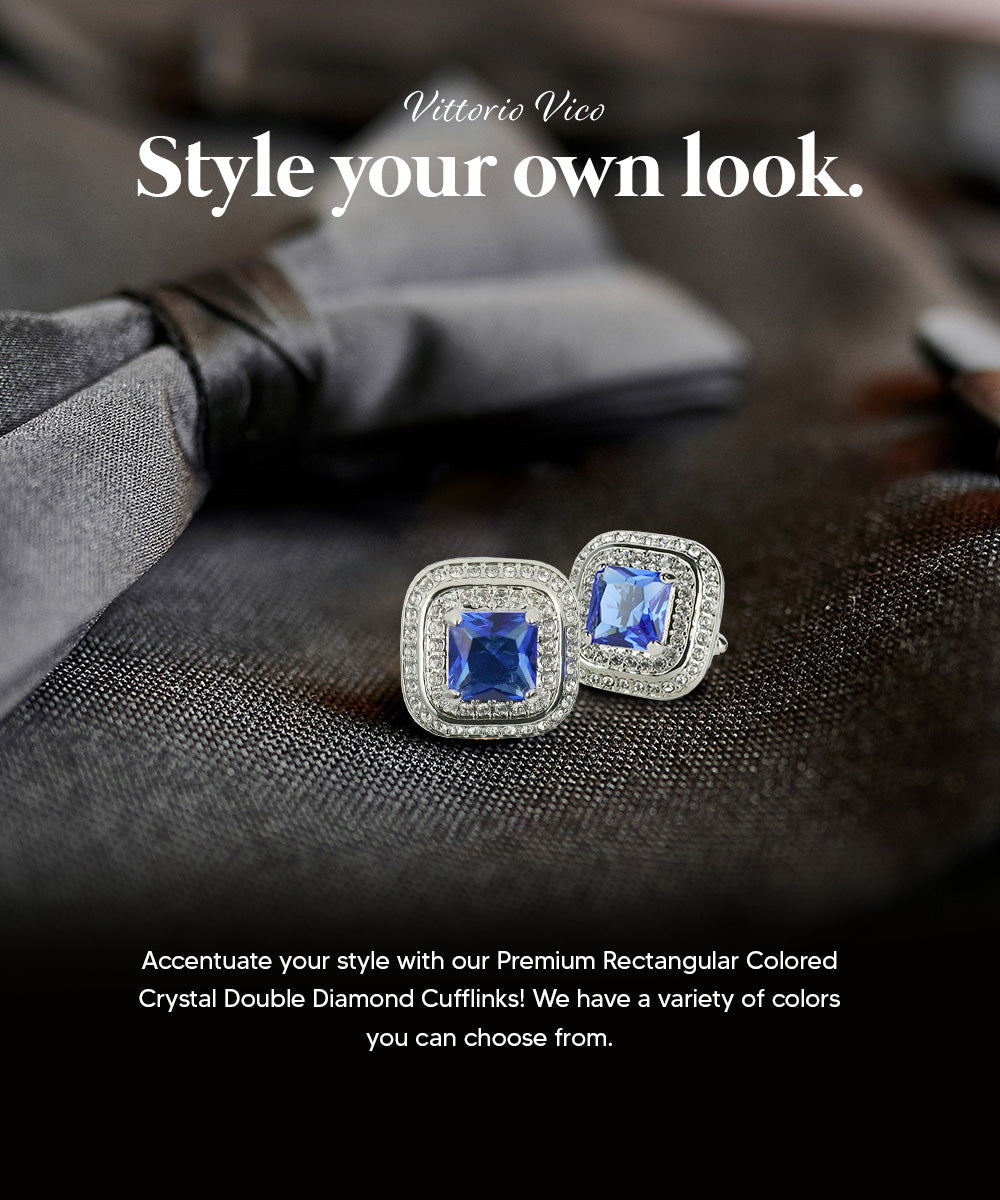 Vittorio Vico Men's Large Square Colorstone Crystal Double Diamond Set Cufflinks: CL75XX Series