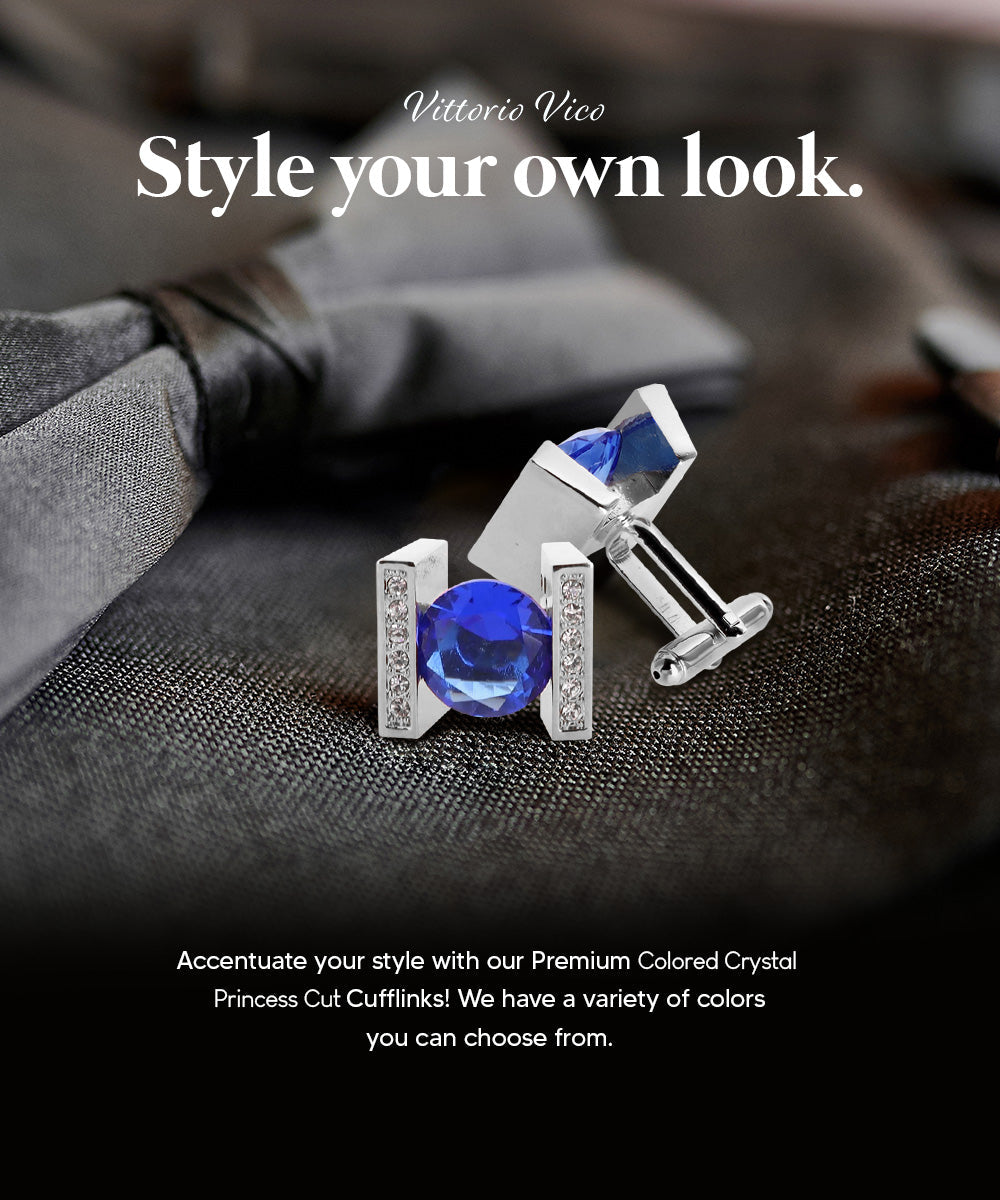 Vittorio Vico Princess Cut Crystal Colorstone Cufflinks: CL14XX Series