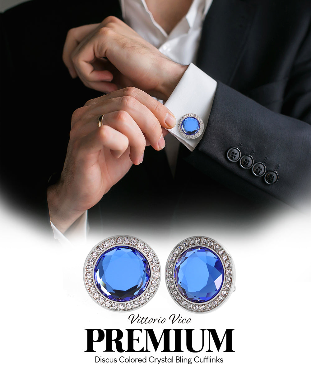 Vittorio Vico Discus Crystal Colorstone Bling Cufflinks: CL11XX Series