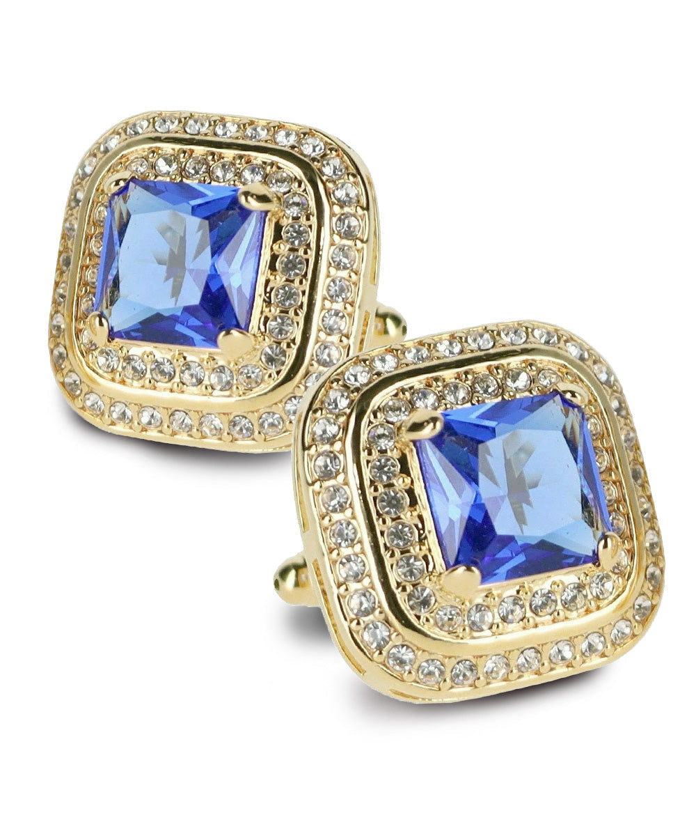 Vittorio Vico Men's Large Square Colorstone Crystal Double Diamond Set Cufflinks: CL75XX Series