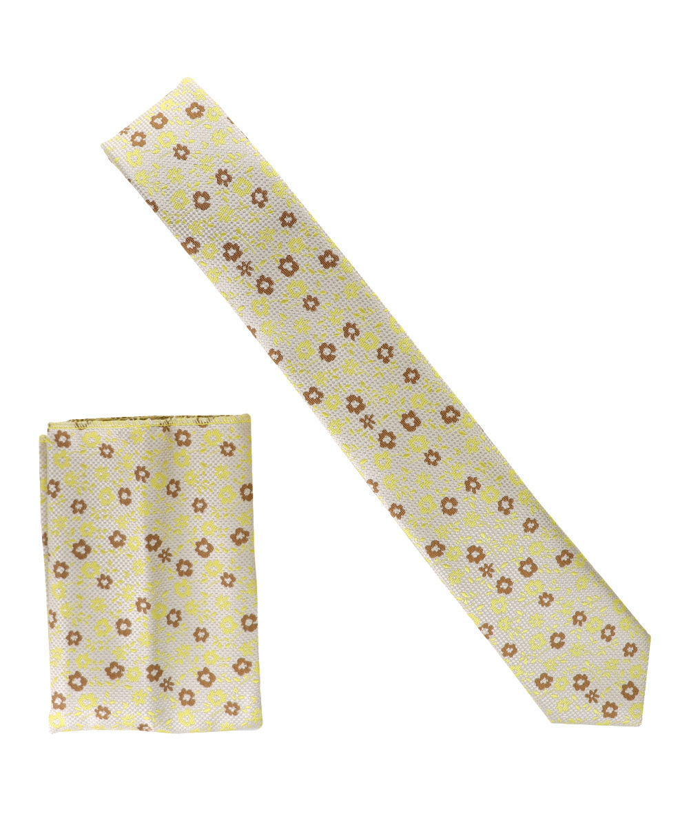 Vittorio Farina Men's Skinny Design Satin Necktie and Pocket Square