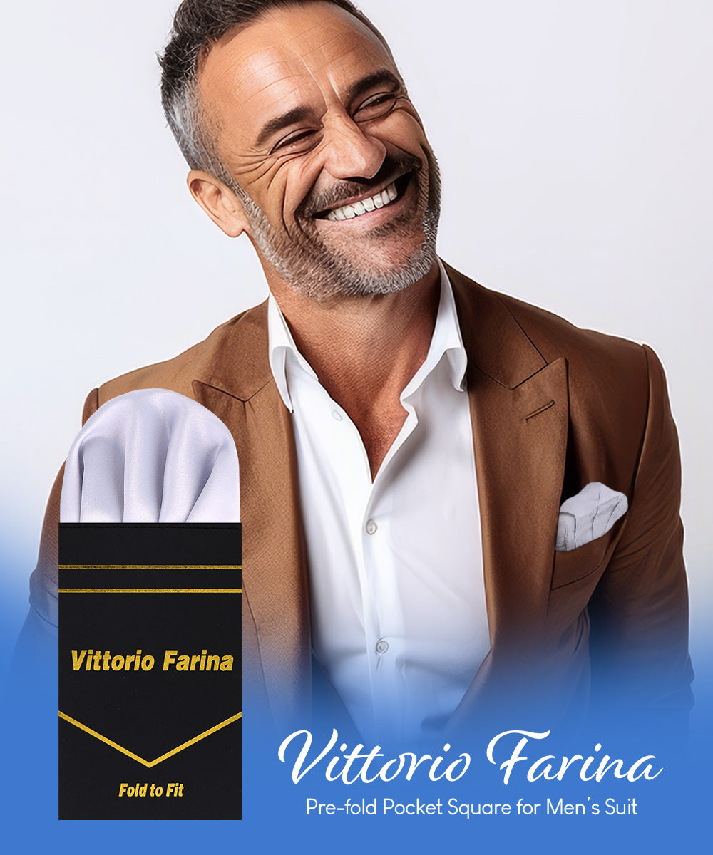 Vittorio Farina Men's Pre - Folded Pocket Square: Puff - PS - PREFOLD - PUFF_SILVER - Classy Cufflinks