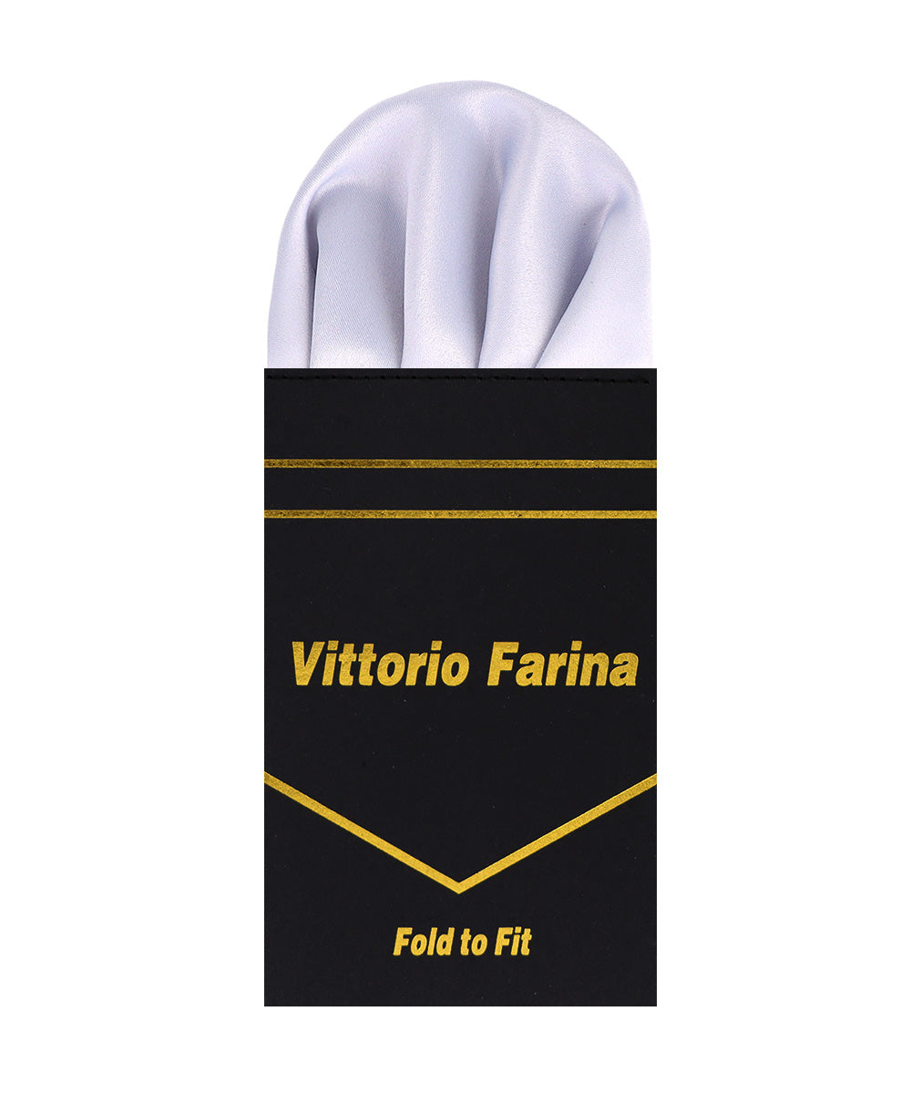 Vittorio Farina Men's Pre - Folded Pocket Square: Puff - PS - PREFOLD - PUFF_SILVER - Classy Cufflinks