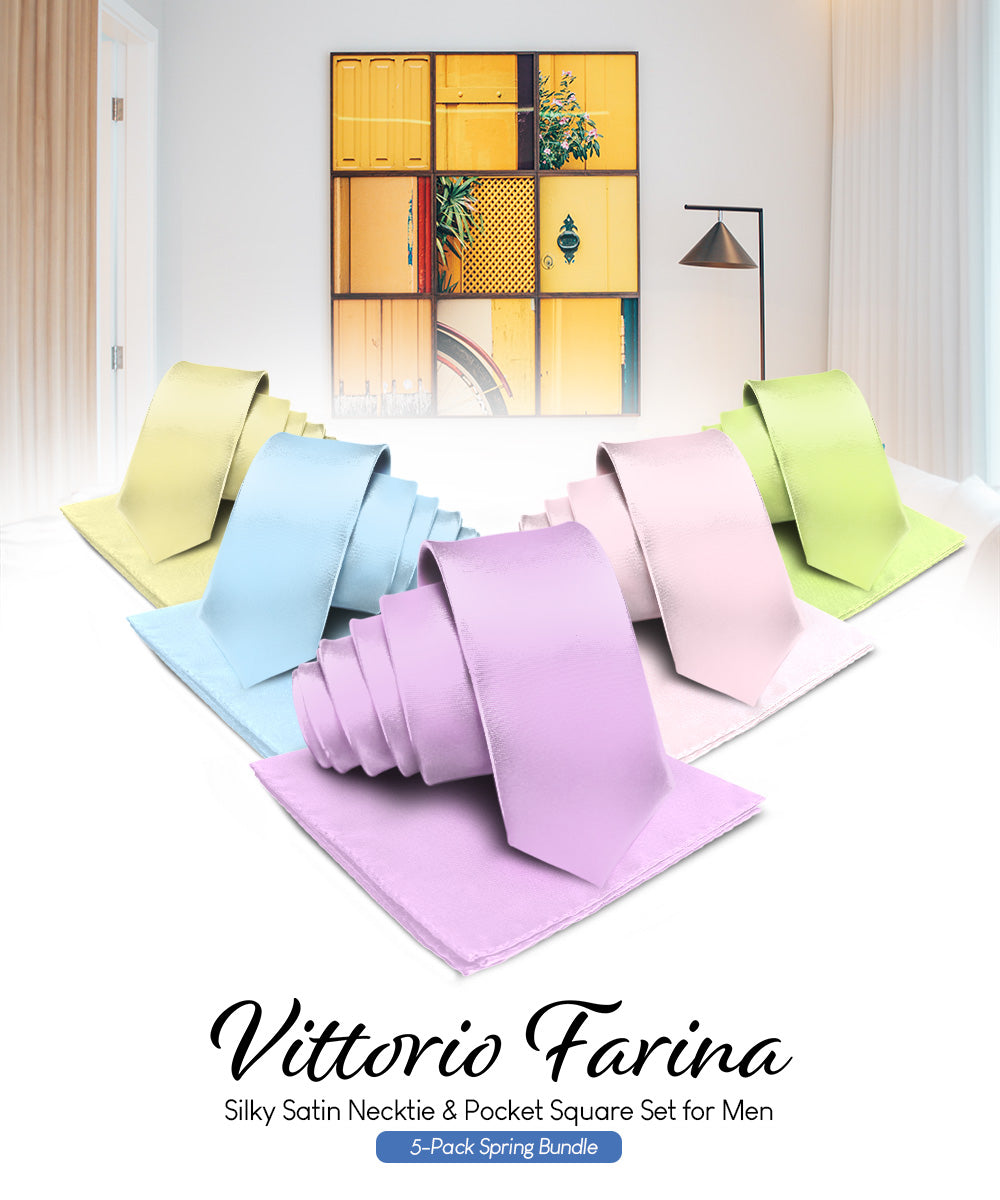 Vittorio Farina Solid Satin Necktie & Pocket Square Multipacks - NH - SOLID - 5_SPRING1 - Classy Cufflinks