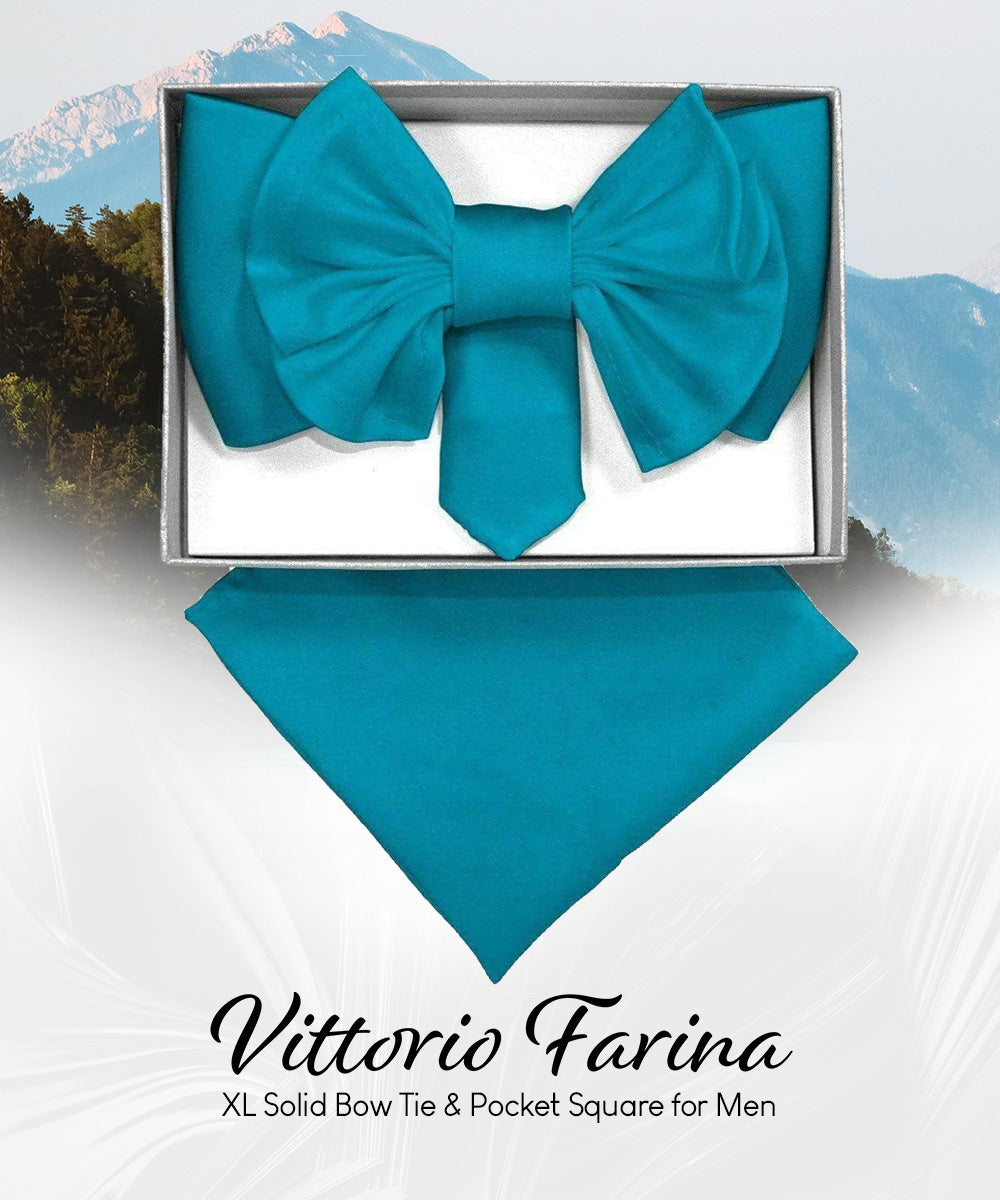 Vittorio Farina Men's XL Solid Satin Bow Tie & Pocket Square in Gift Box