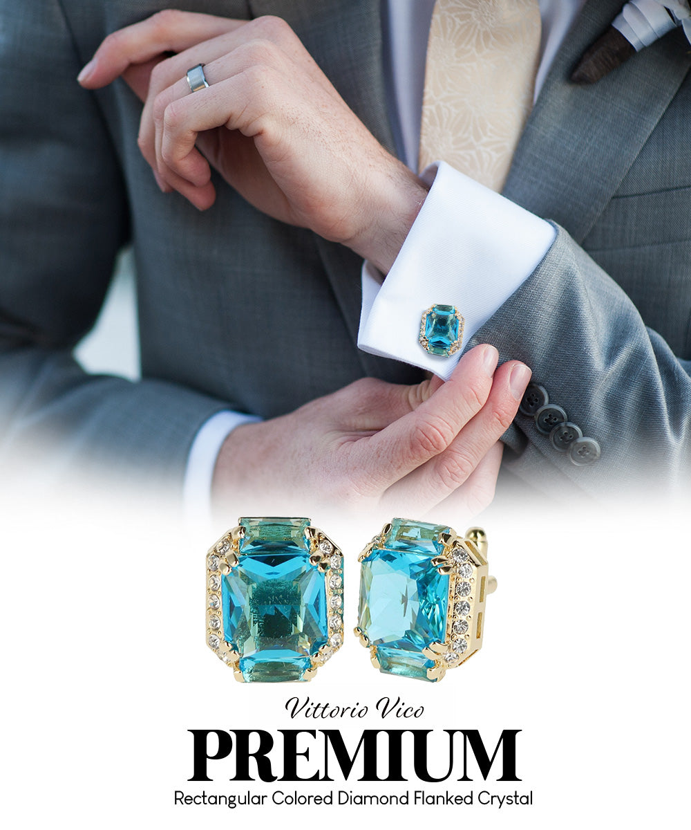 Vittorio Vico Large Rectangular Diamond Flanked Colorstone Crystal Cufflinks: CL 74XX Series