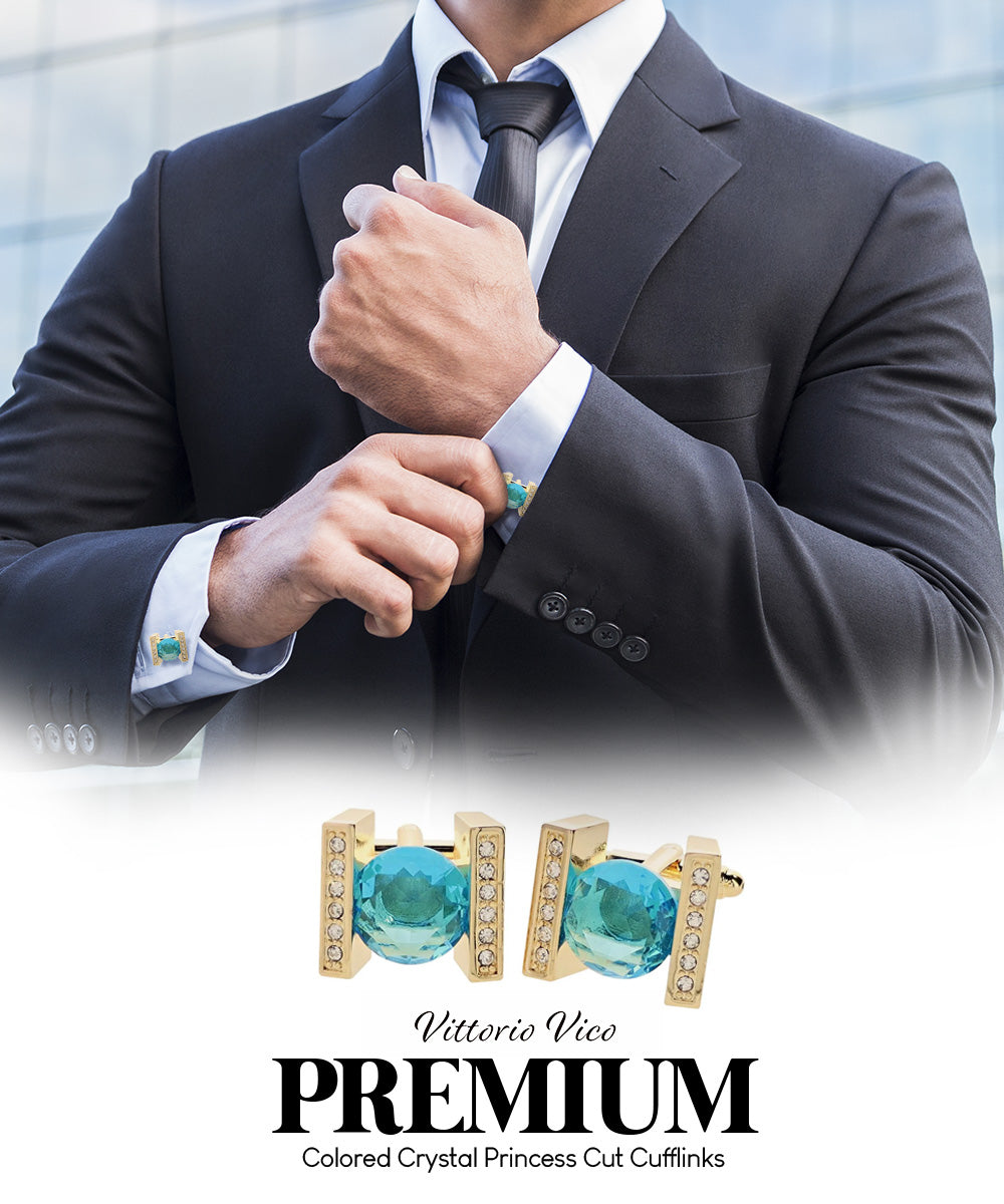 Vittorio Vico Princess Cut Crystal Colorstone Cufflinks: CL14XX Series