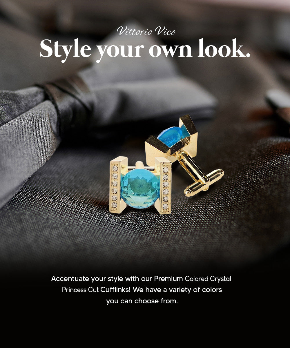 Vittorio Vico Princess Cut Crystal Colorstone Cufflinks: CL14XX Series