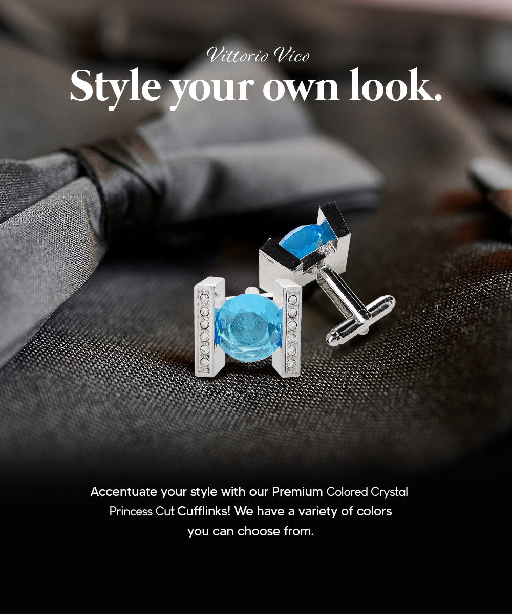 Vittorio Vico Princess Cut Crystal Colorstone Cufflinks: CL14XX Series