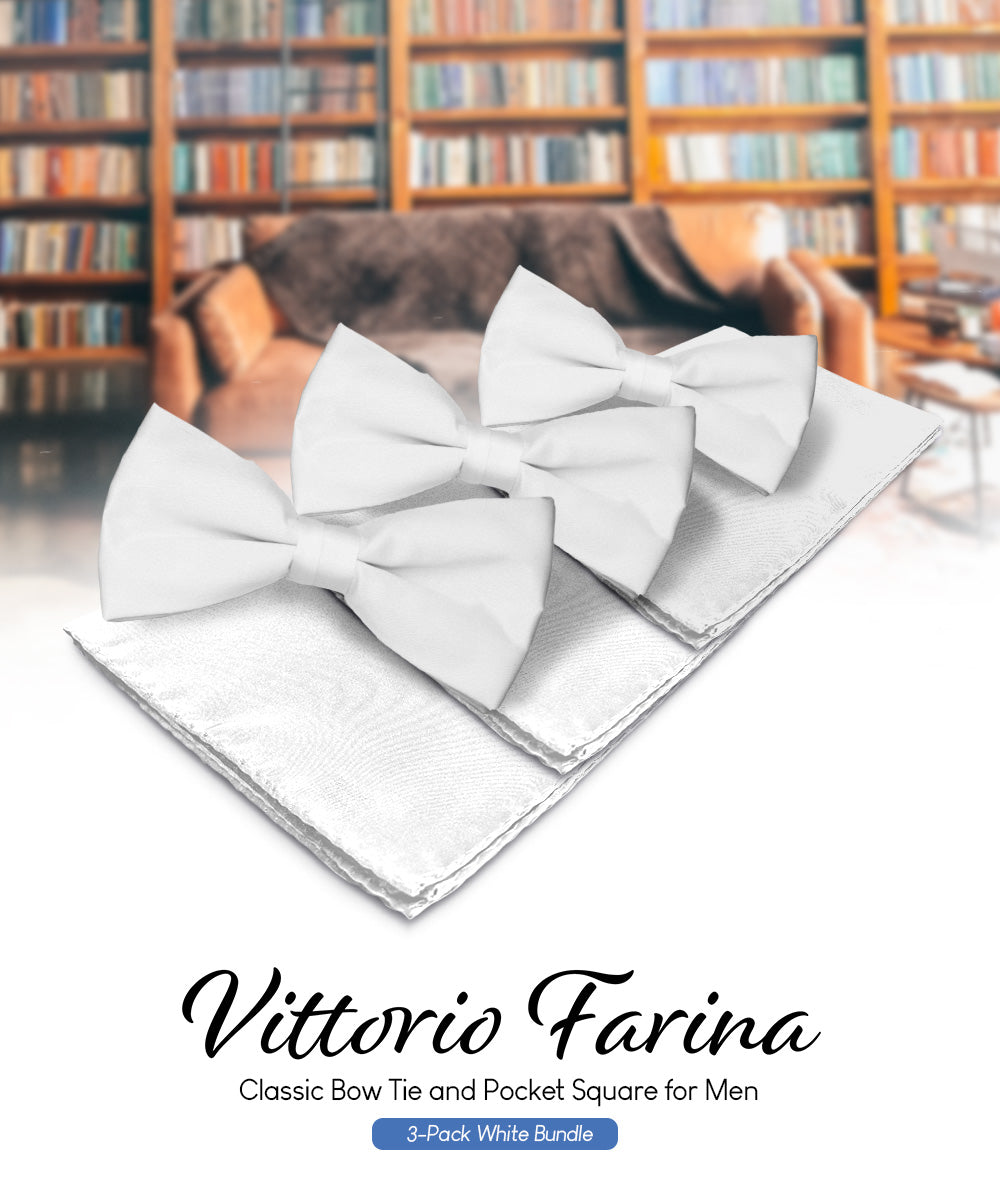 Vittorio Farina Classic Bow Tie & Pocket Square Multipacks - BH - SOLID - 3_WHITE - Classy Cufflinks