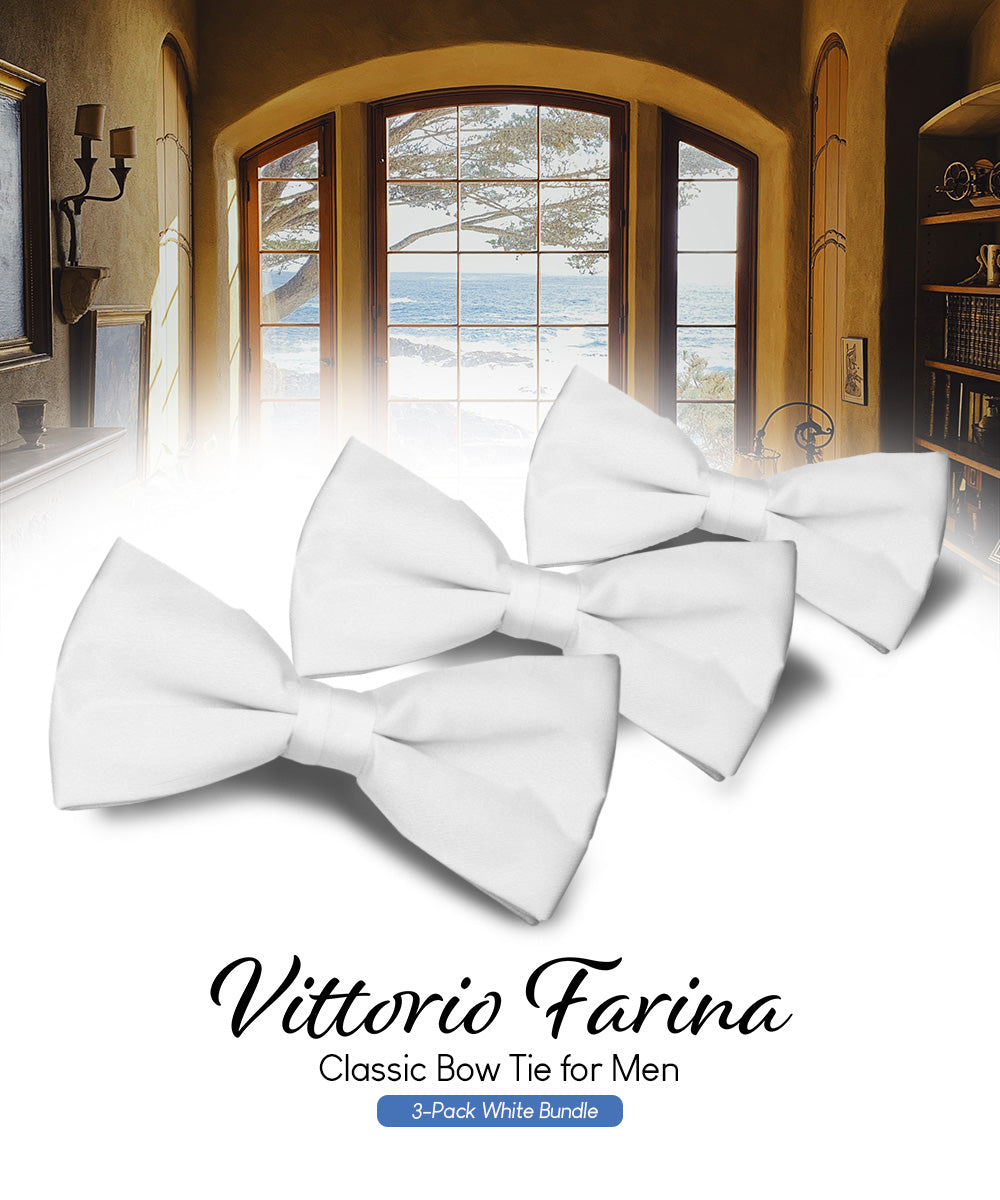 Vittorio Farina Classic Bow Tie Multipacks - B - SOLID - 3_WHITE - Classy Cufflinks