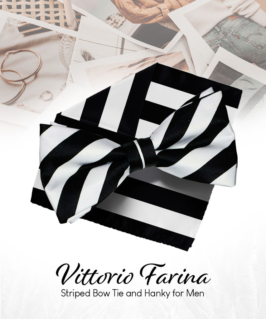 Vittorio Farina Men's Striped Satin Bow Tie & Pocket Square in Gift Box