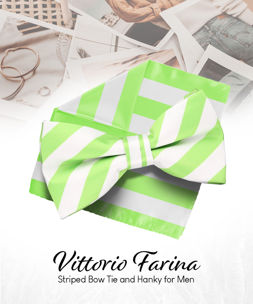 Vittorio Farina Men's Striped Satin Bow Tie & Pocket Square in Gift Box