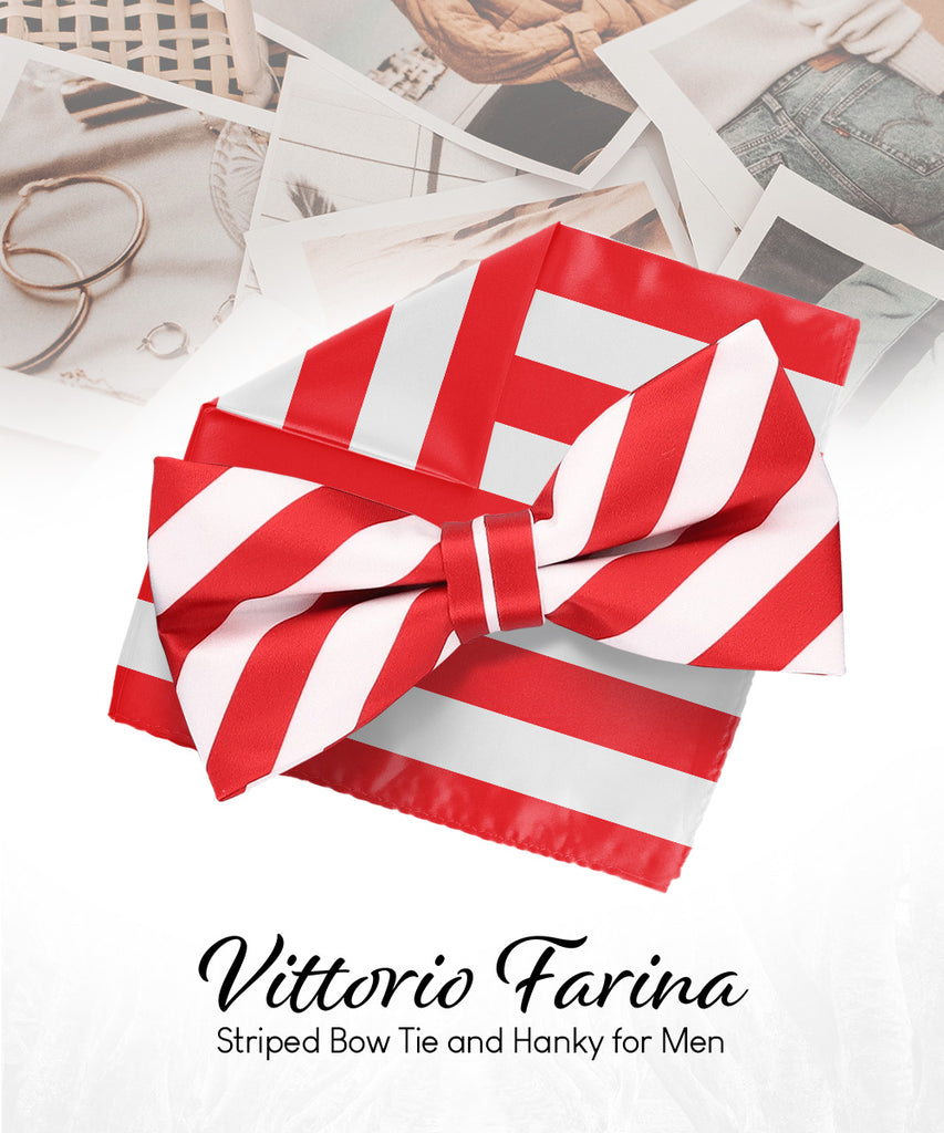 Vittorio Farina Men's Striped Satin Bow Tie & Pocket Square in Gift Box