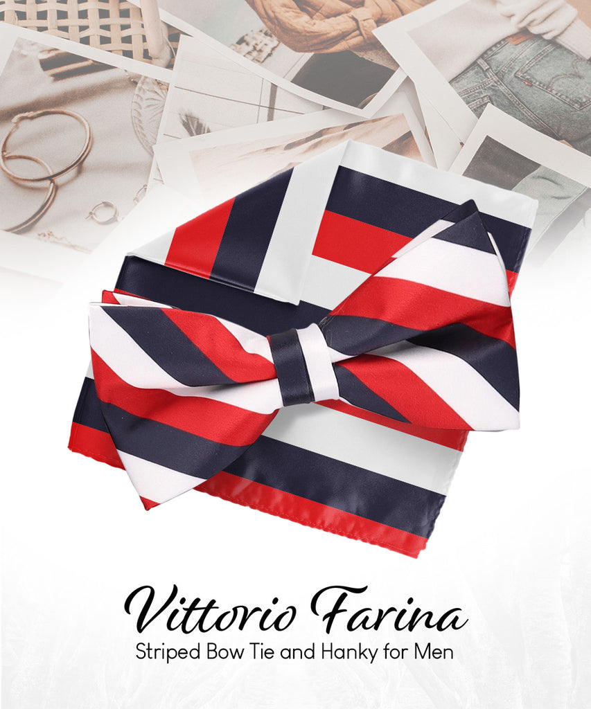 Vittorio Farina Men's Striped Satin Bow Tie & Pocket Square in Gift Box