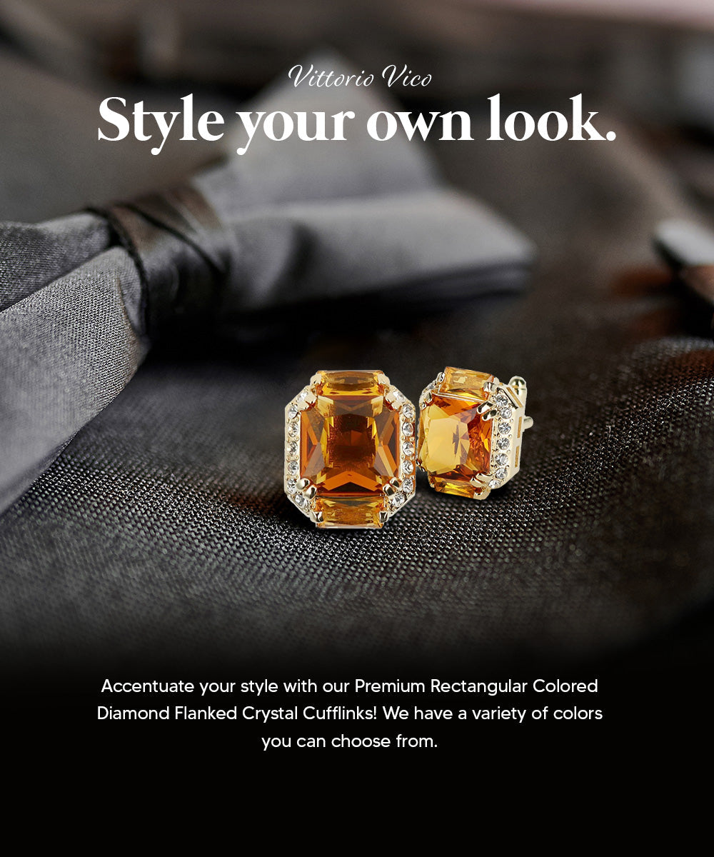 Vittorio Vico Large Rectangular Diamond Flanked Colorstone Crystal Cufflinks: CL 74XX Series