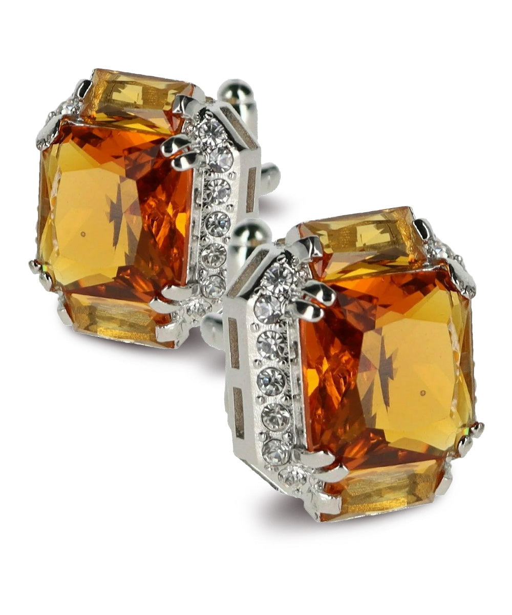 Vittorio Vico Large Rectangular Diamond Flanked Colorstone Crystal Cufflinks: CL 74XX Series