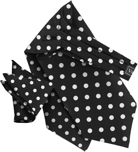 Vittorio Farina Polka Dot Ascot & Pocket Square - ASCOTS-PD_BLACK_WHITE - Classy Cufflinks