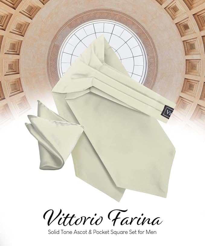 Vittorio Farina Solid Satin Ascot & Pocket Square - ASCOTS-SOLID_BEIGE - Classy Cufflinks